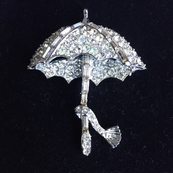 Pell Jewelry - Vintage Pell Signed Rhinestone Umbrella Pin